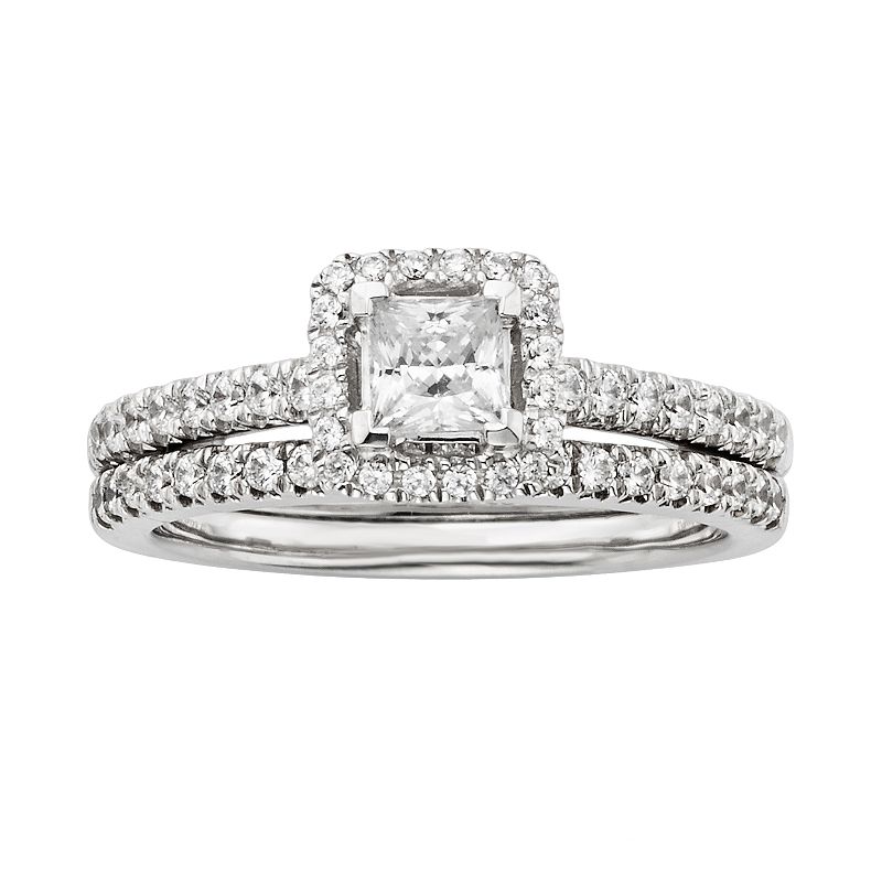 IGL Certified Diamond Frame Engagement Ring Set in 14k White Gold (1 ct. T.