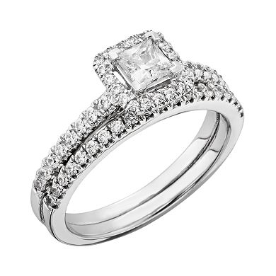 IGL Certified Diamond Frame Engagement Ring Set in 14k White Gold (1 ct. T.W.)