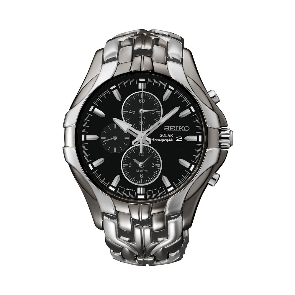 Seiko Solar Chronograph Black Ion Flight Silcone Black Dial