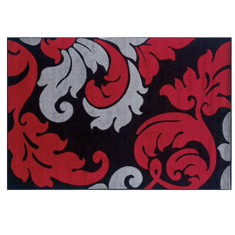 Linon Corfu Collection Leaves Rug, Black, 5X8 Ft Add fresh style to your home with this Linon Corfu Collection rug. The hand-carved leaf pattern delivers natural beauty to any room. Power-loomed frieze pile and action backing provide exceptional durability. Details: Heat set frieze yarn Spot clean 6-month limited warrantyFor warranty information please click here Imported Attention: All rug sizes are approximate and should measure within 2-6 inches of stated size. Pattern may also vary slightly. This rug does not have slip-resistant backing. Rug pad recommended to prevent slipping on smooth surfaces. WARNING: Cancer and Reproductive Harm - www.P65warnings.ca.gov. Size: 5X8 Ft. Color: Black. Gender: unisex. Age Group: adult. Material: Synthetic.