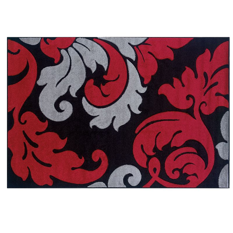 Linon Corfu Collection Leaves Rug, Black, 5X8 Ft