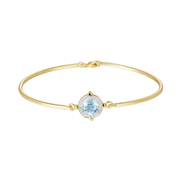 18k Gold Plate Sky Blue Topaz and Diamond Accent Bracelet