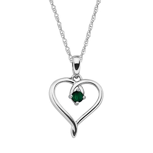 Sterling Silver LabCreated Emerald Openwork Heart Pendant