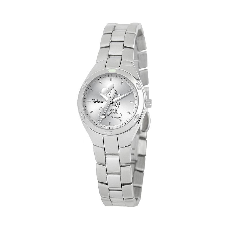Disneys Mickey Mouse Silhouette Womens Stainless Steel Watch, Silver