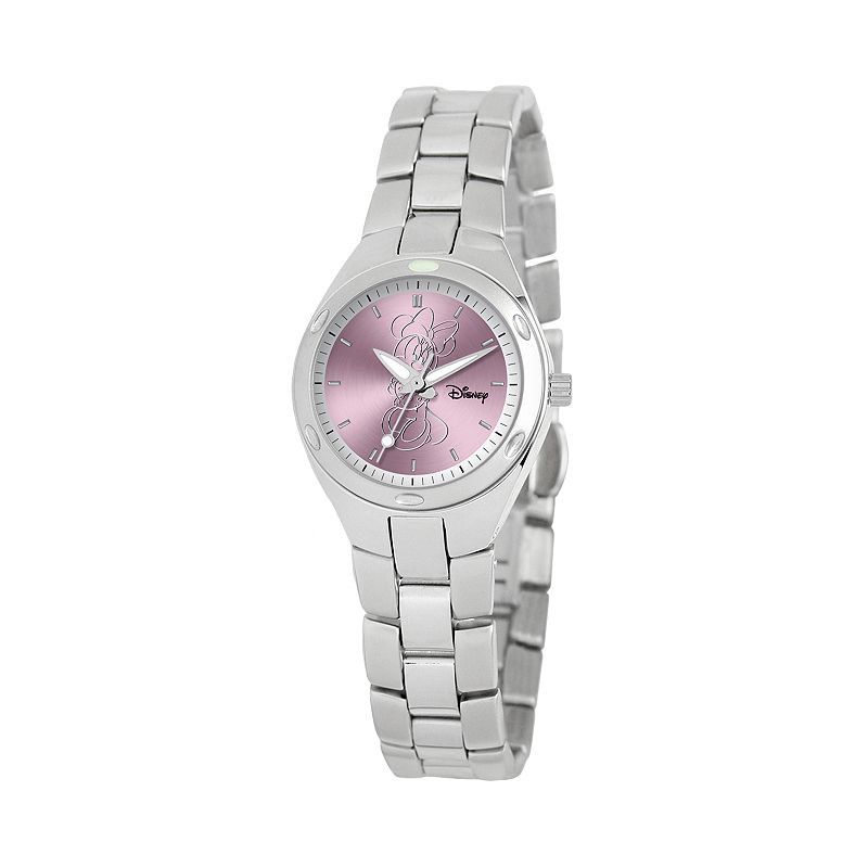 Disneys Minnie Mouse Silhouette Womens Stainless Steel Watch, Silver