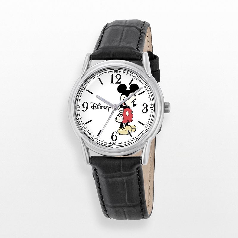 Disneys Mickey Mouse Mens Leather Watch, Black