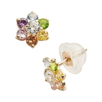 Junior Jewels Kids 14k Gold Cubic Zirconia Flower Stud Earrings