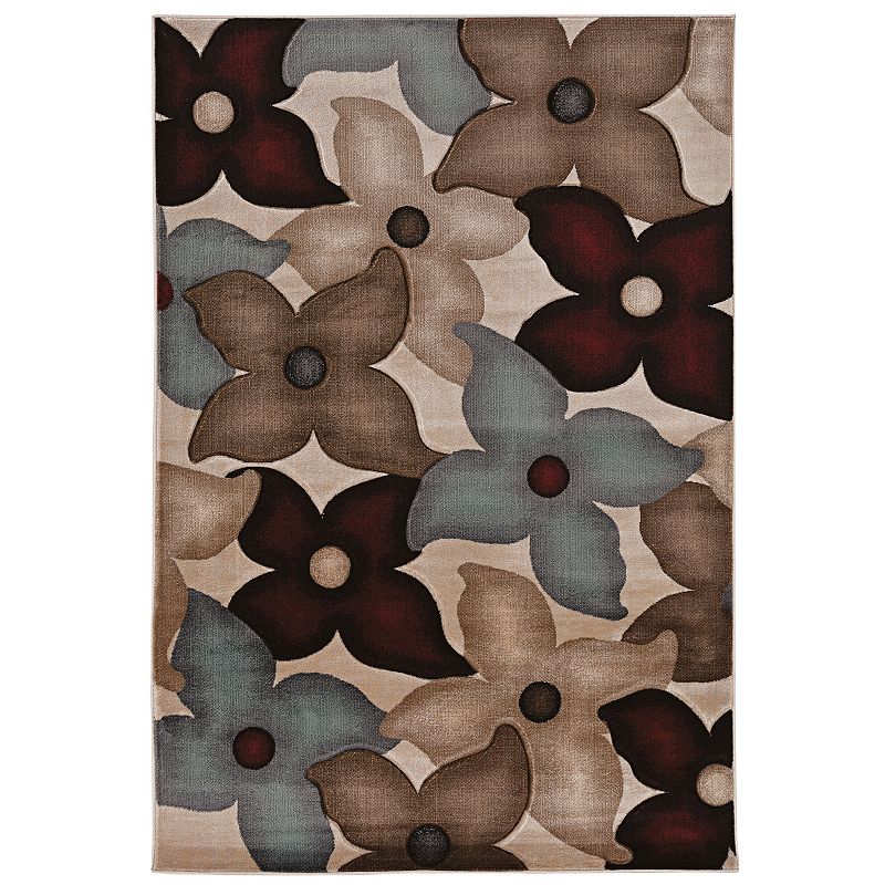 Linon Milan Graphic Floral Rug, Red, 8X10 Ft