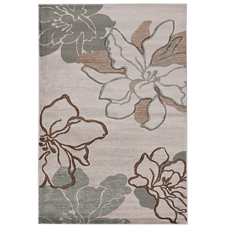 Linon Milan Floral Silhouettes Rug, White, 8X10 Ft