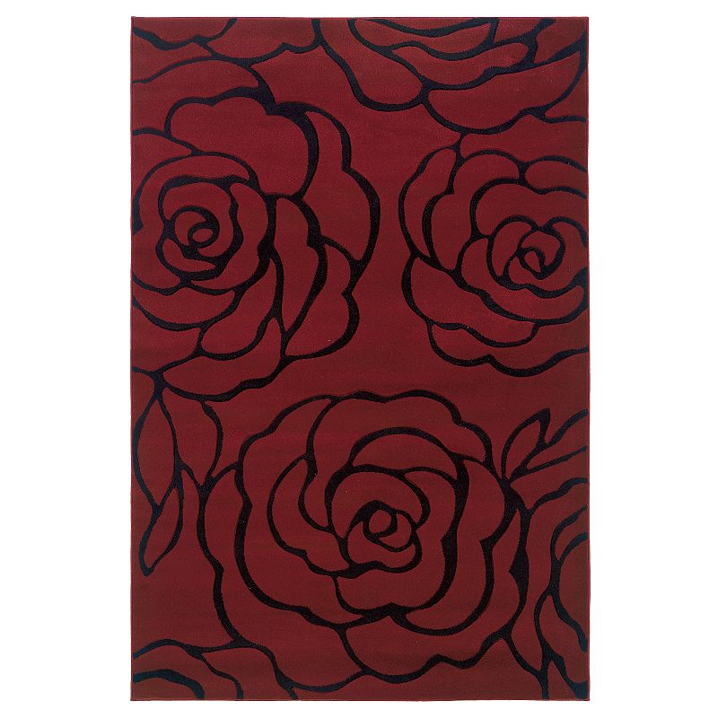 Linon Home Decor Milan Garnet Floral Rug, Red, 8X10 Ft