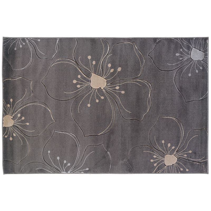 Linon Milan Gray Floral Rug, Grey, 8X10 Ft