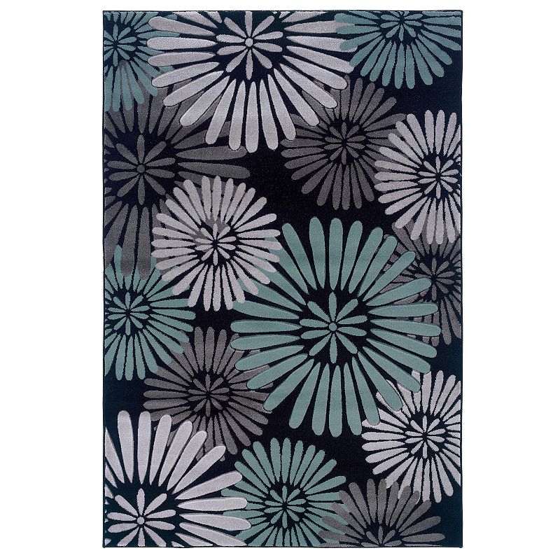 Linon Milan Floral Rug, Black, 8X10 Ft