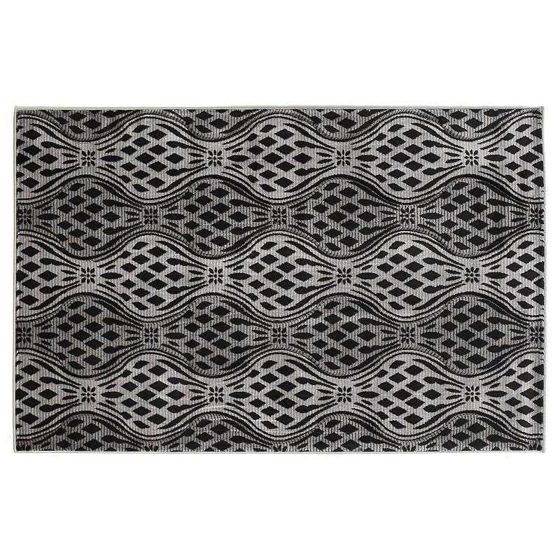 Linon Milan Wavy Rug, Black, 5X8 Ft