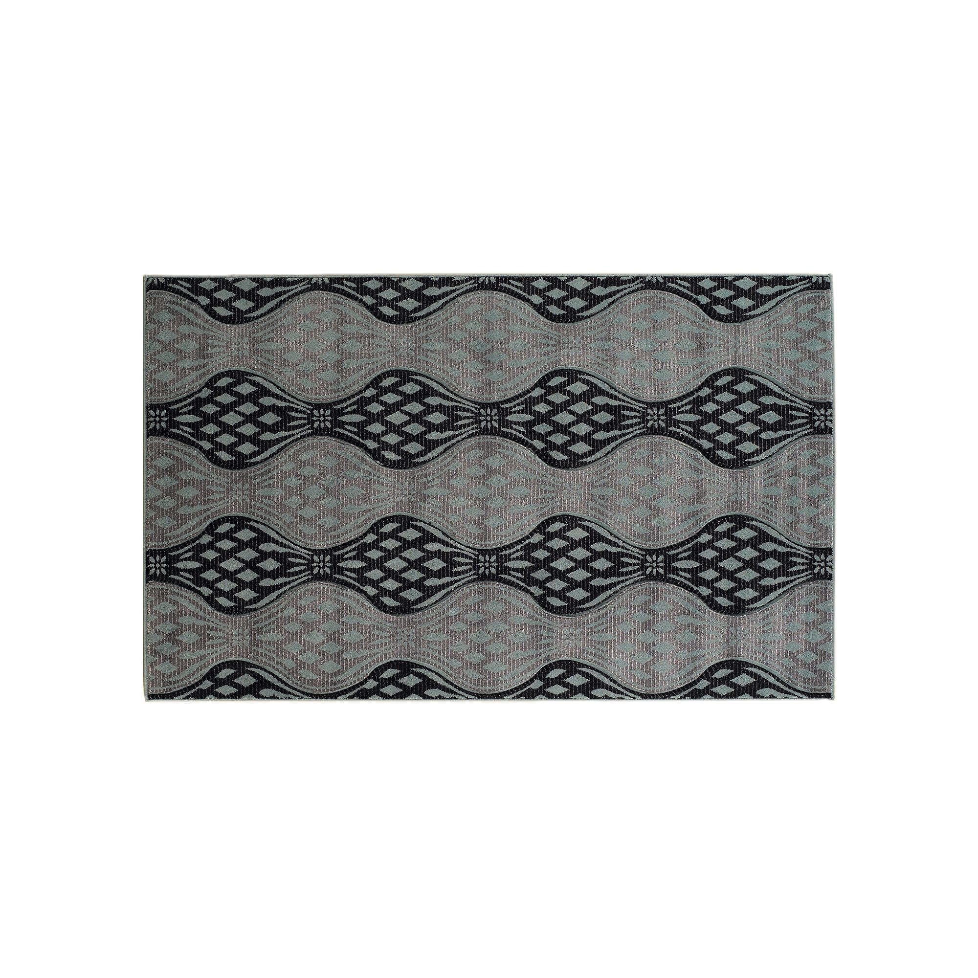 Linon Milan Wavy Rug, Black Turquoise