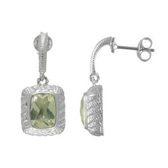 SIRI USA by TJM Sterling Silver Lemon Quartz & Cubic Zirconia Textured Rectangle Frame Drop Earrings