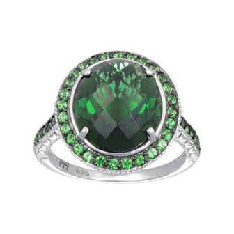 SIRI USA by TJM Sterling Silver Simulated Green Quartz & Green Cubic Zirconia Oval Frame Ring