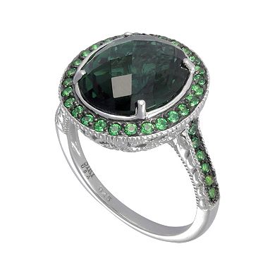 SIRI USA by TJM Sterling Silver Simulated Green Quartz and Green Cubic Zirconia Oval Frame Ring