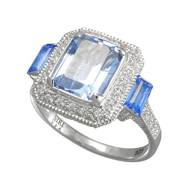 SIRI USA by TJM Sterling Silver Simulated Blue Quartz and Cubic Zirconia Frame Ring