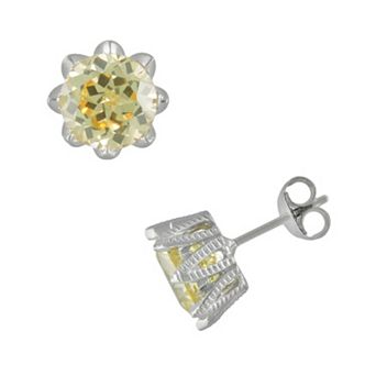 SIRI USA by TJM Sterling Silver Canary & White Cubic Zirconia Stud Earrings