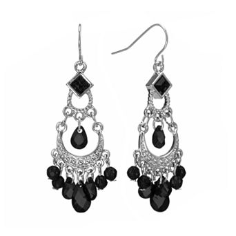 1928 Silver Tone Bead Chandelier Earrings