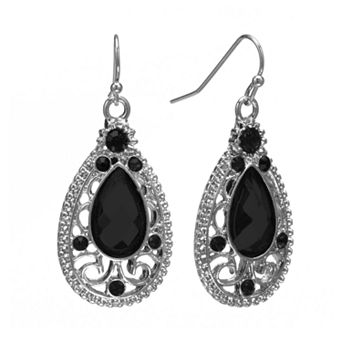 1928 Simulated Crystal Filigree Teardrop Earrings