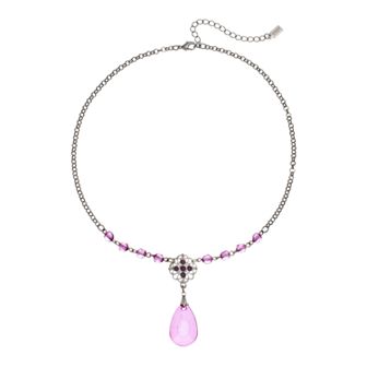 1928 Bead Flower & Teardrop Y Necklace