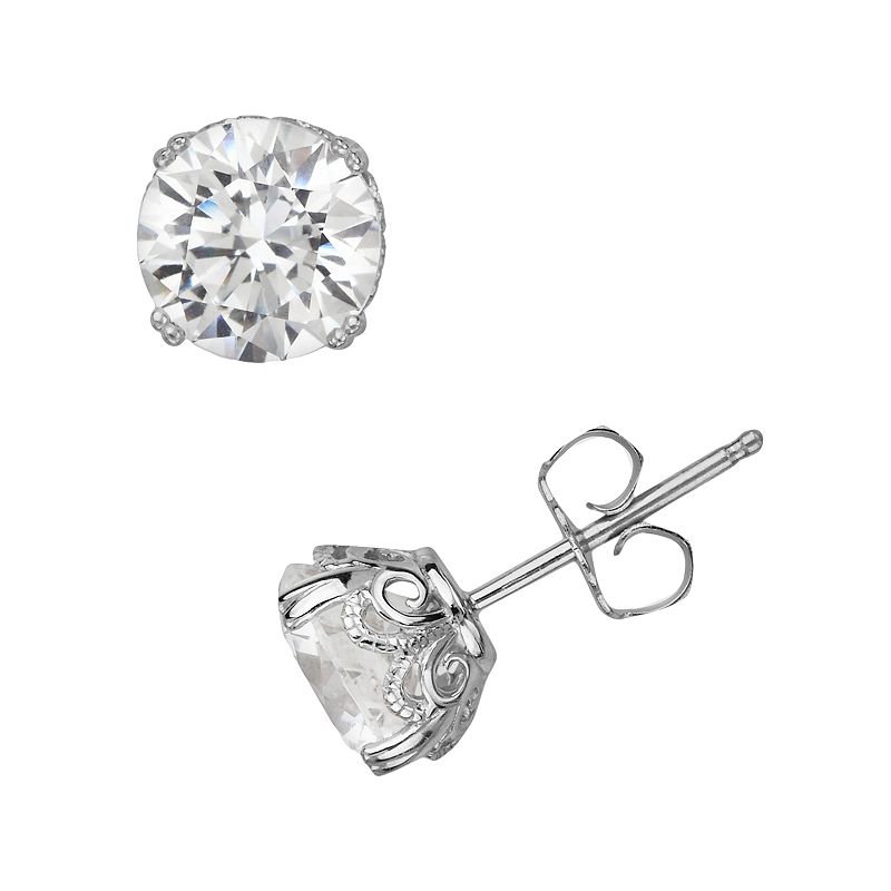 Emotions Sterling Silver Cubic Zirconia Solitaire Earrings, Womens, White