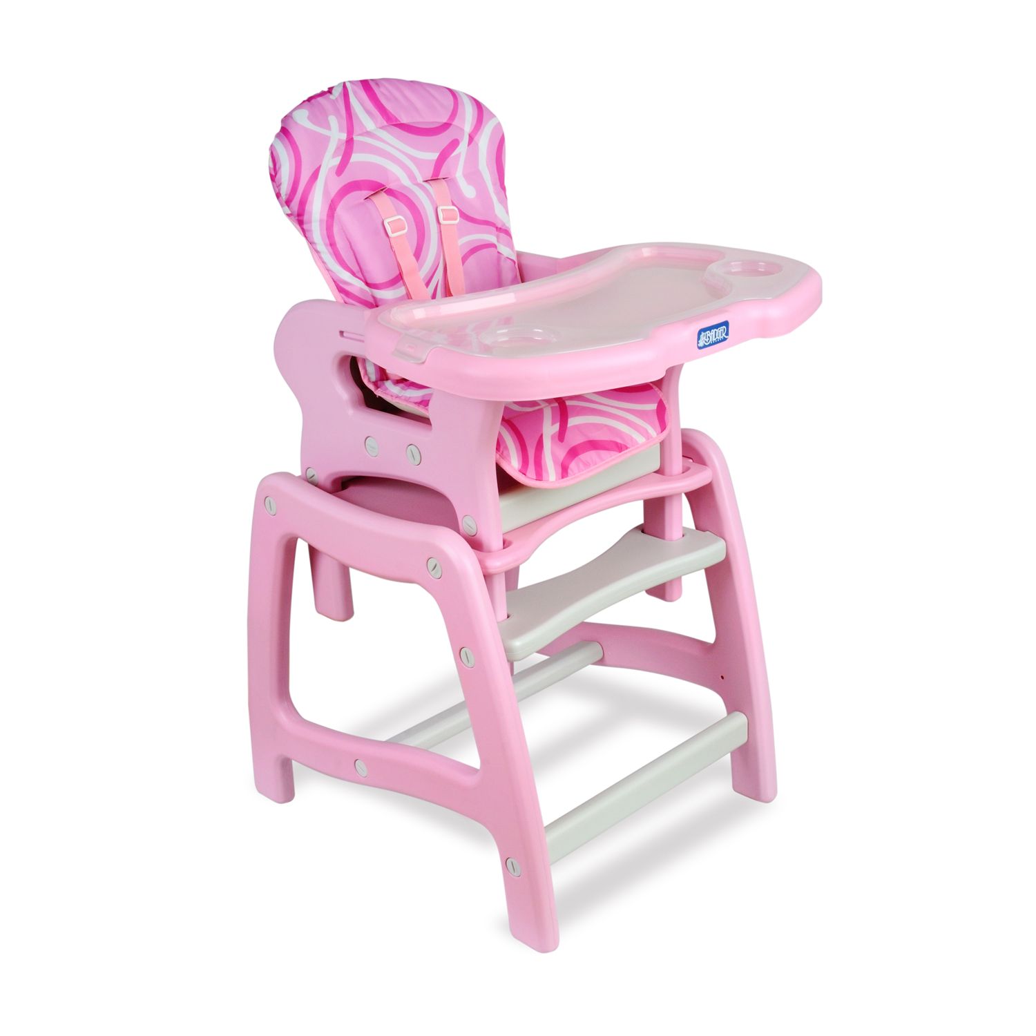 pink and grey high chair