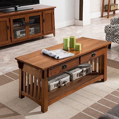 Leick Furniture 2-Drawer Medium Oak Finish Coffee Table