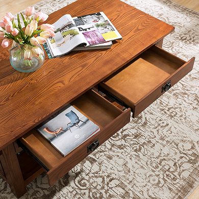 Leick Furniture 2-Drawer Medium Oak Finish Coffee Table