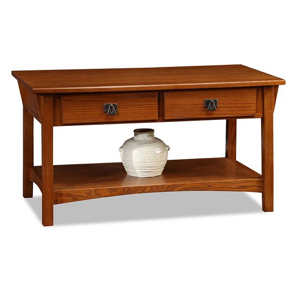 Leick Home 10055-RS Mission Coffee Table for Living Room, Two Drawers and Shelf, Made with Solid Wood, Russet Finish