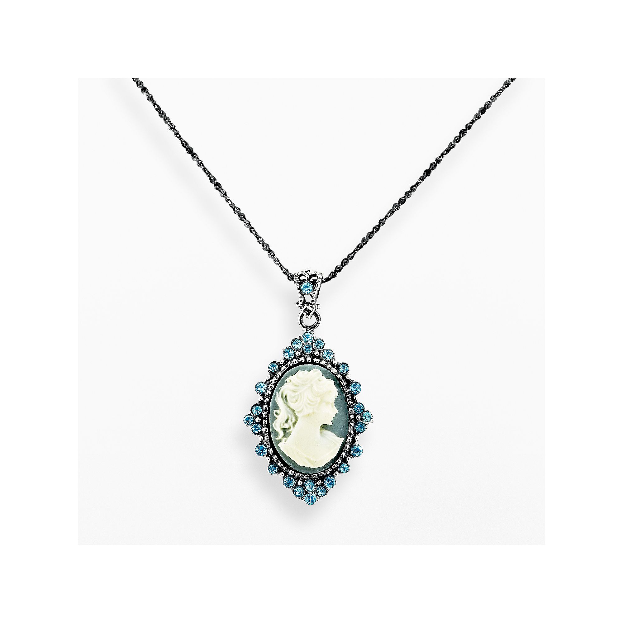 Sterling Silver Crystal Cameo Pendant, Womens, Size: 16, Blue