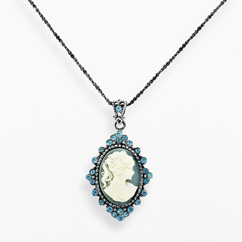 Sterling Silver Crystal Cameo Pendant, Womens, Size: 16, Blue