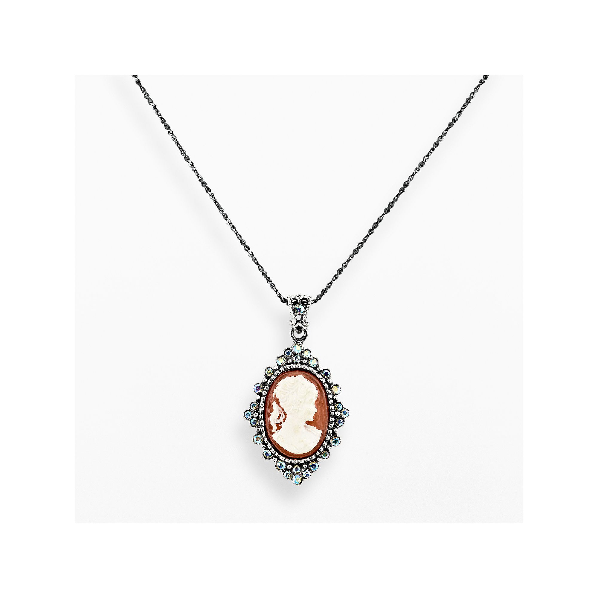 Sterling Silver Crystal Cameo Pendant, Womens, Size: 16, Brown