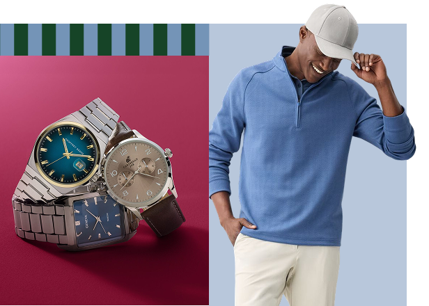 Man standing next to a watch assortment