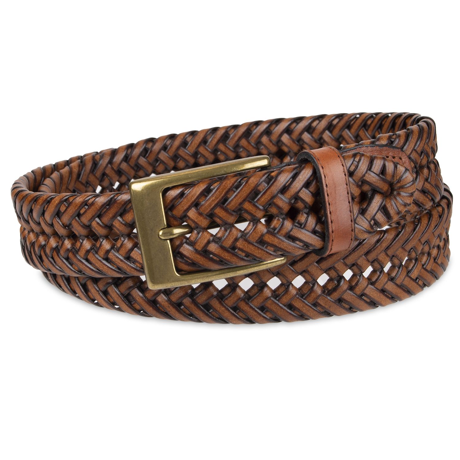 mens brown leather woven belt