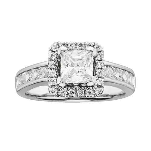 Princess-Cut IGL Certified Diamond Frame Engagement Ring in 14k White ...