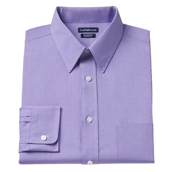 Men's Croft & Barrow® Classic-Fit Mini-Checked Point-Collar Dress Shirt