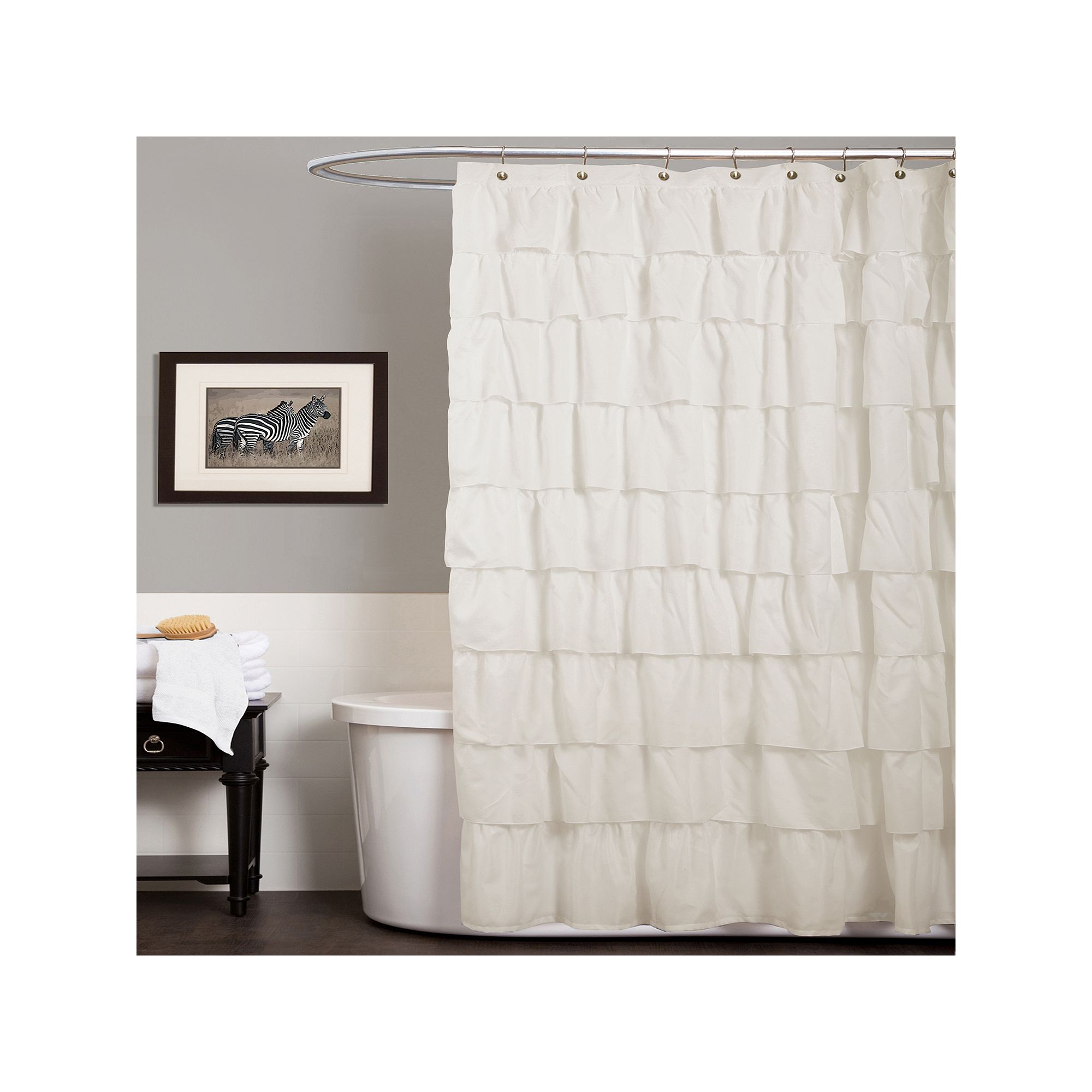 Lush Decor Ruffle Fabric Shower Curtain, Ivory