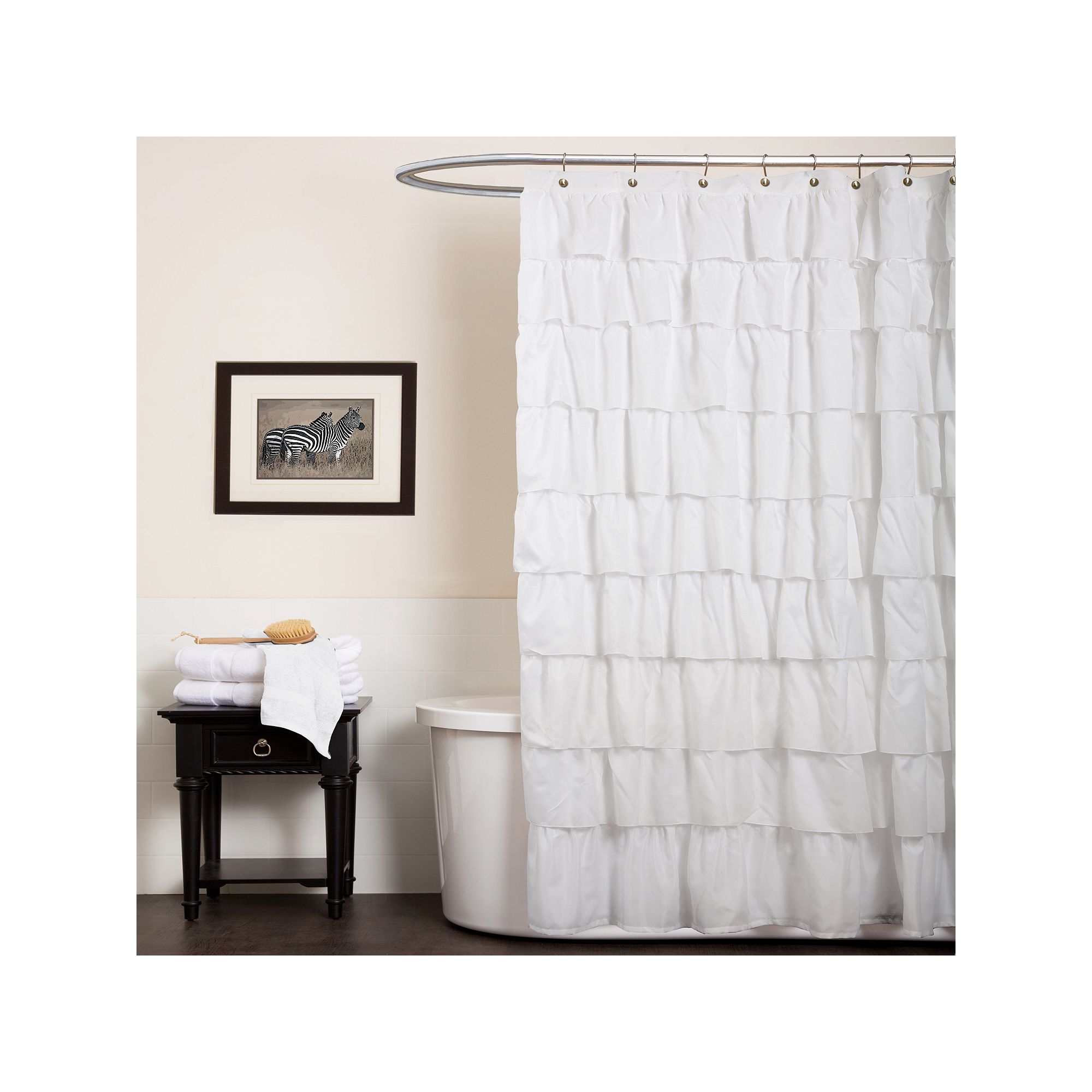 Lush Decor Ruffle Fabric Shower Curtain, White