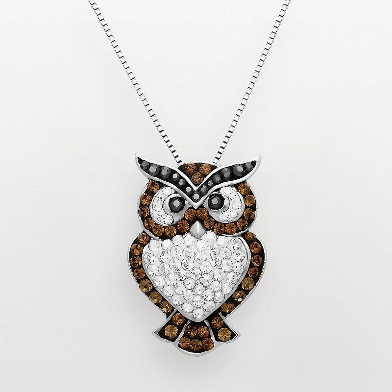 Artistique Sterling Silver Crystal Owl Pendant, Womens, Brown