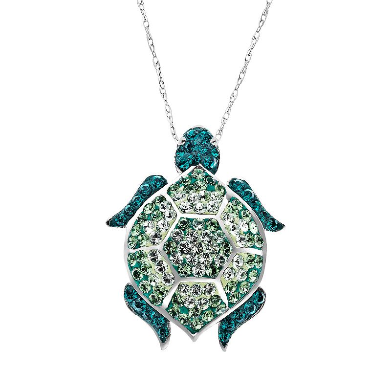 Artistique Sterling Silver Crystal Turtle Pendant, Womens, Green