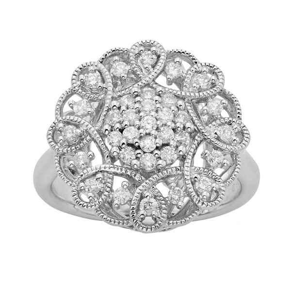 Simply Vera Vera Wang Sterling Silver 1/2ct. T.W. Diamond Flower Ring