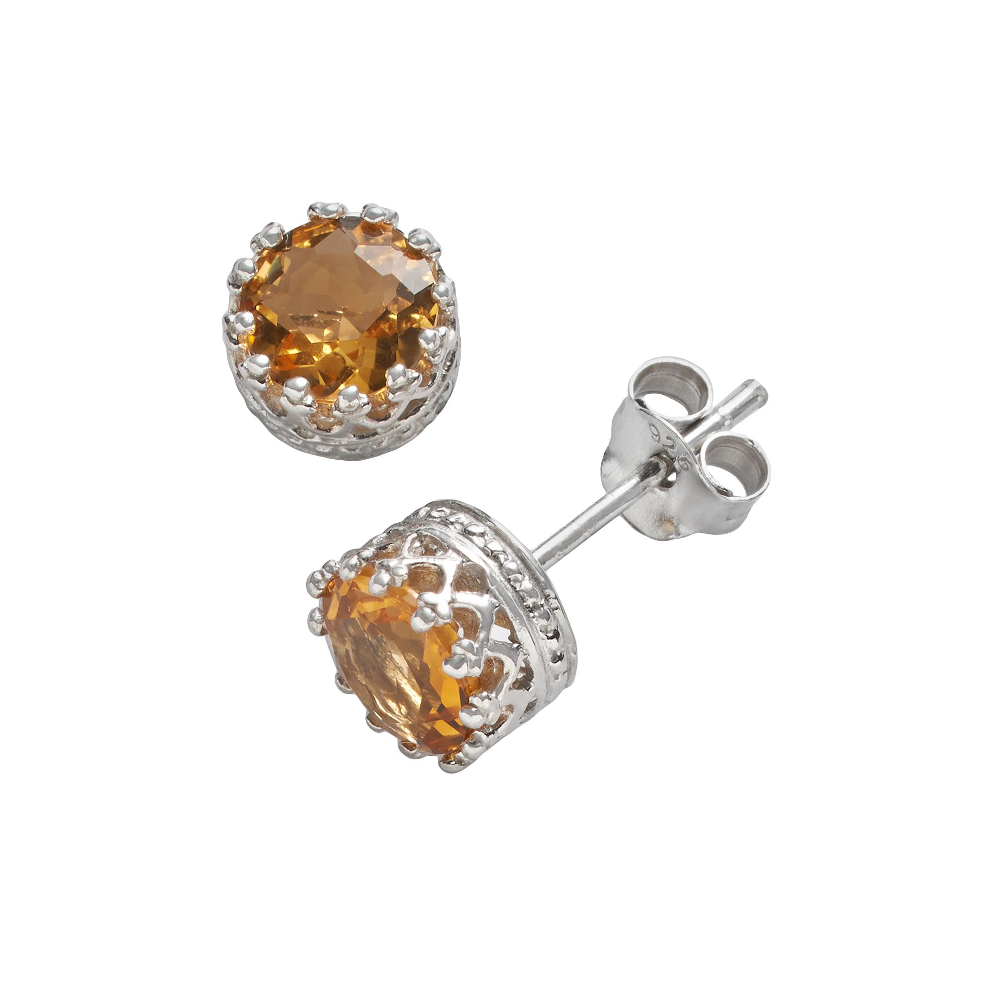 Designs by Gioelli Sterling Silver Citrine Crown Stud Earrings, Womens, Or