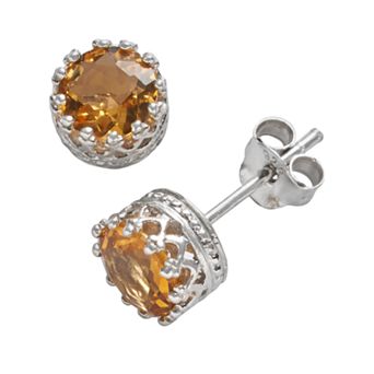 Designs by Gioelli Sterling Silver Citrine Crown Stud Earrings