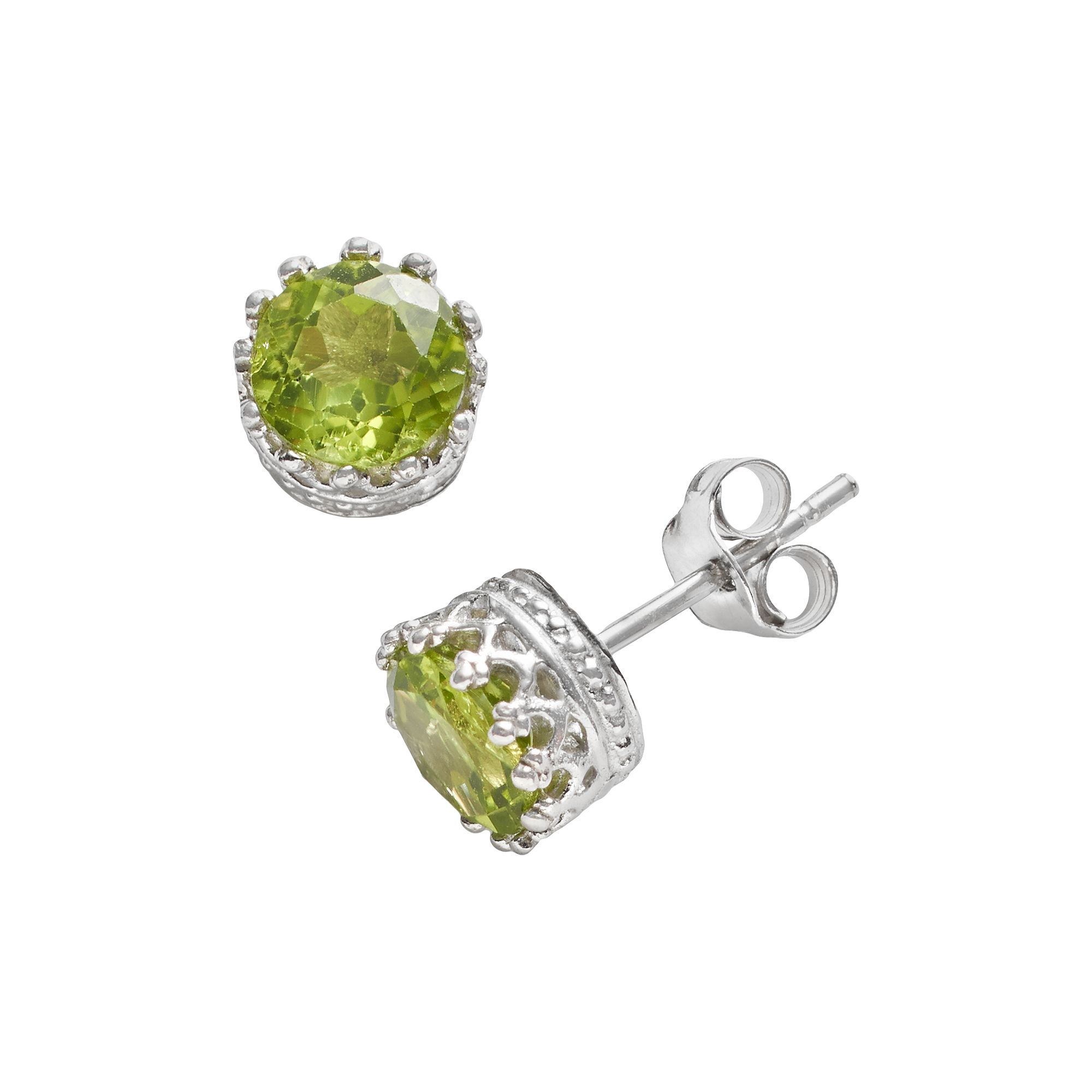 Designs by Gioelli Sterling Silver Peridot Crown Stud Earrings, Womens, Gr