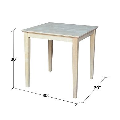 Unfinished 30-Inch Square Shaker-Styled Table