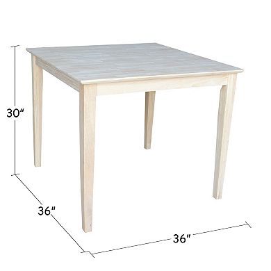 Unfinished 36-Inch Square Shaker-Styled Table