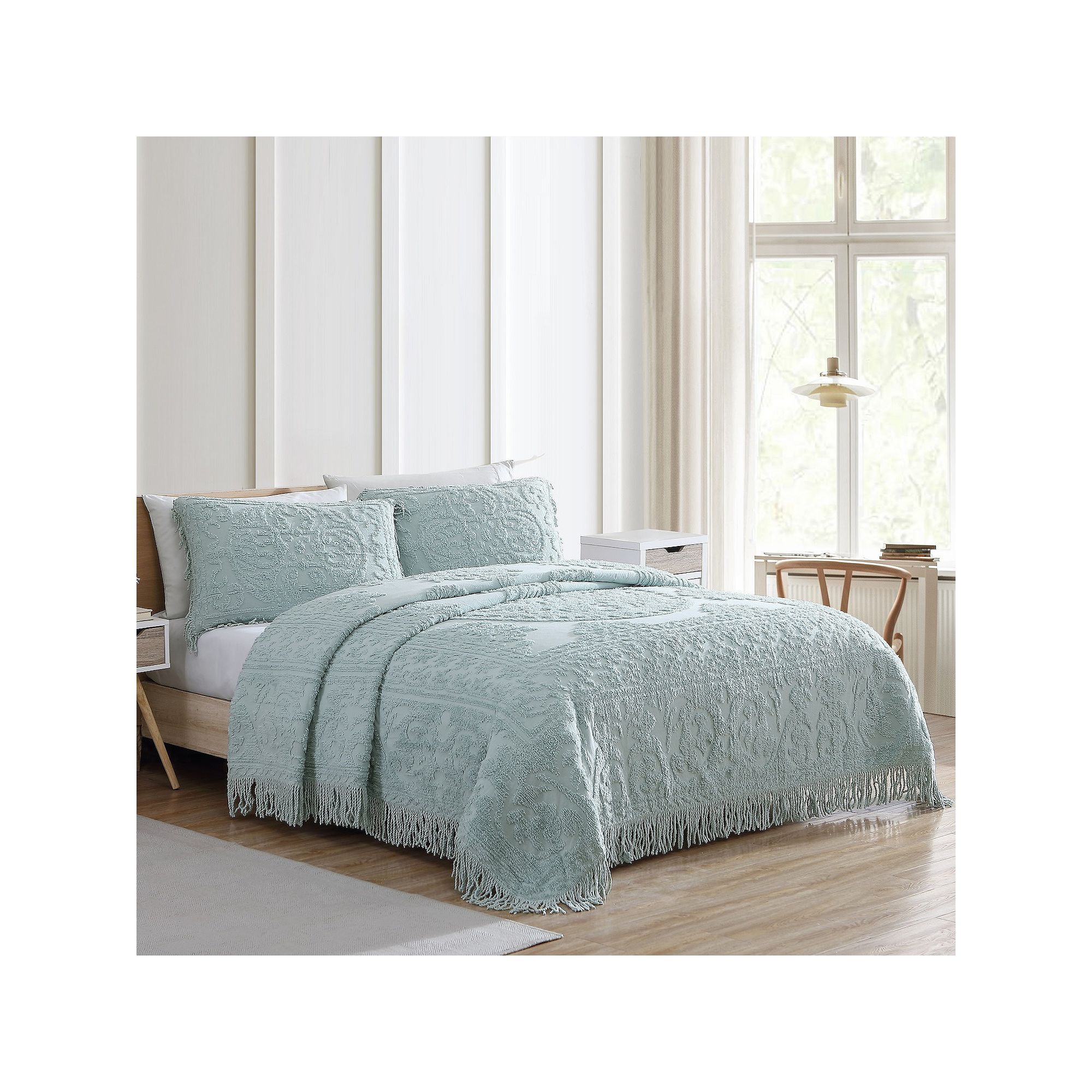 Beatrice Home Fashions Medallion Chenille Bedspread or Sham, Blue