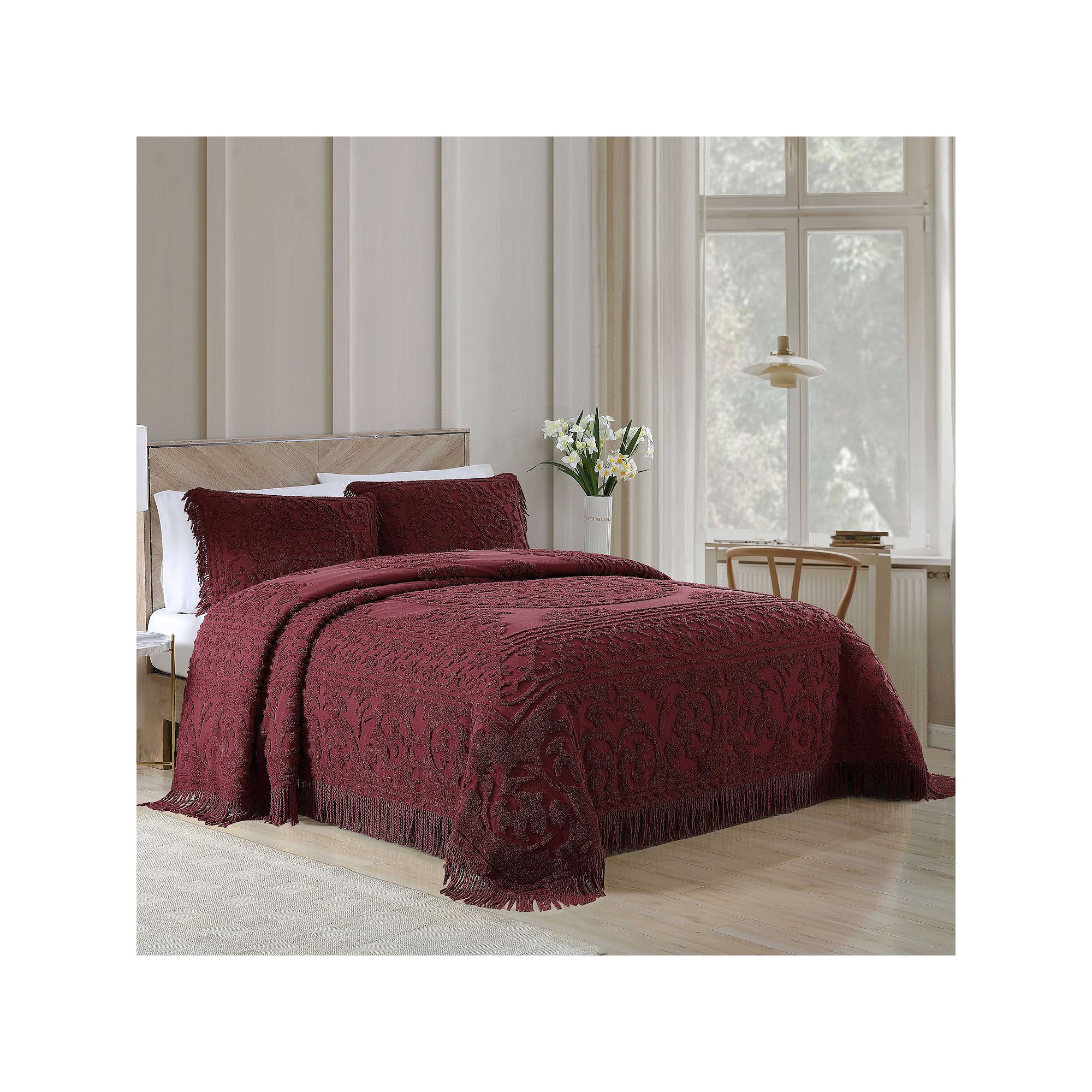 Beatrice Home Fashions Medallion Chenille Bedspread or Sham, Red